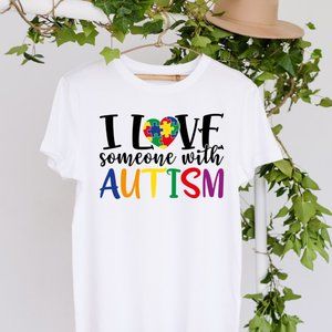 I LOVE SOMEONE WITH AUTISM POLYESTER GRAPHIC TEE